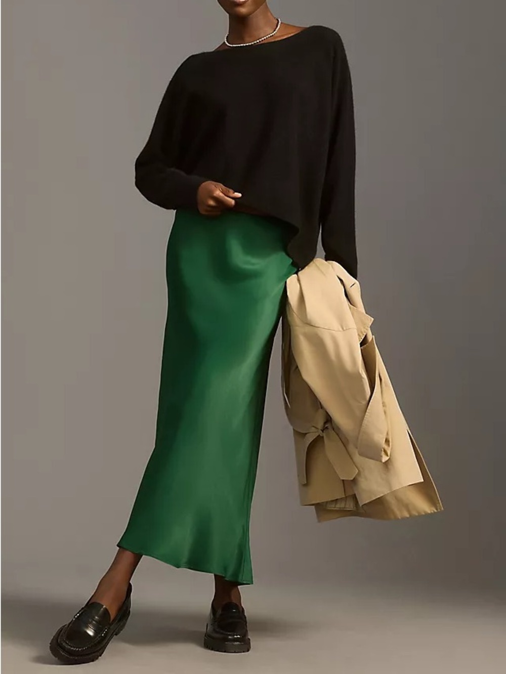 Anthropologie Tilda Slip Maxi Skirt in Green Satin